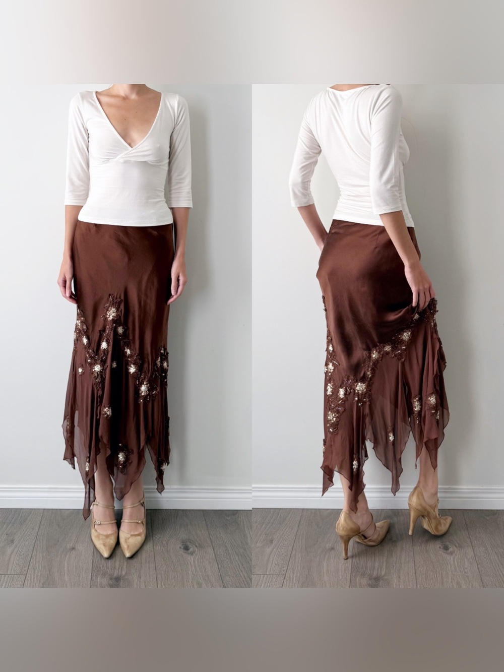 Vintage Alberto Makali 100% Silk Handkerchief Hem Maxi Skirt